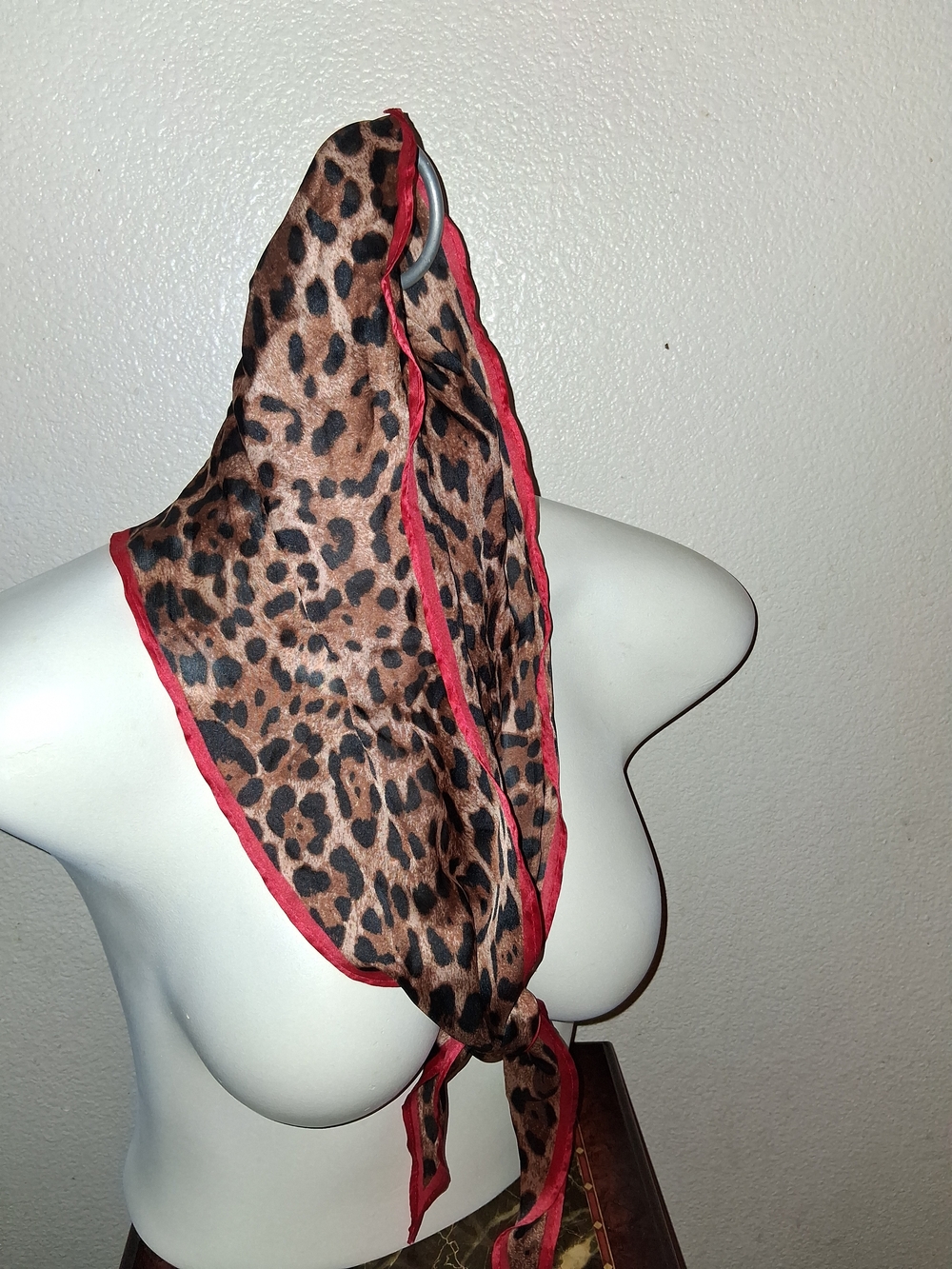 Leopard Print Silk Scarf with Red Trim - Women's Accessory 10x47in Headwrap
